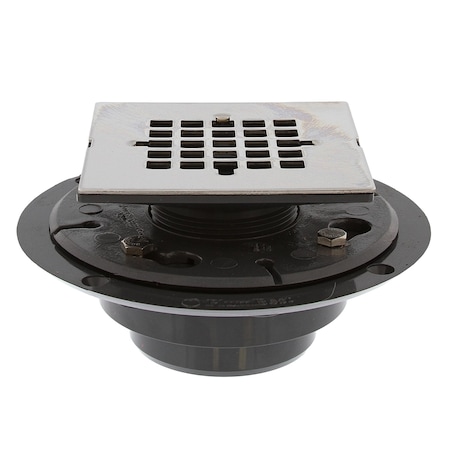 Jones Stephens 2in x 3in PVC Perfect Low Profile Drain with 2in PVC Spud and Square Stainless Steel Strainer D50PL1